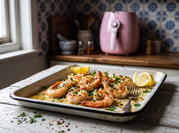 Knoblauch-Garnelen mit Zitronenbutter aus dem Airfryer in 8 Min