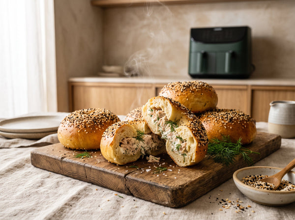 Thunfisch-Bagel-Bombs aus dem Airfryer mit 35g Eiweiß