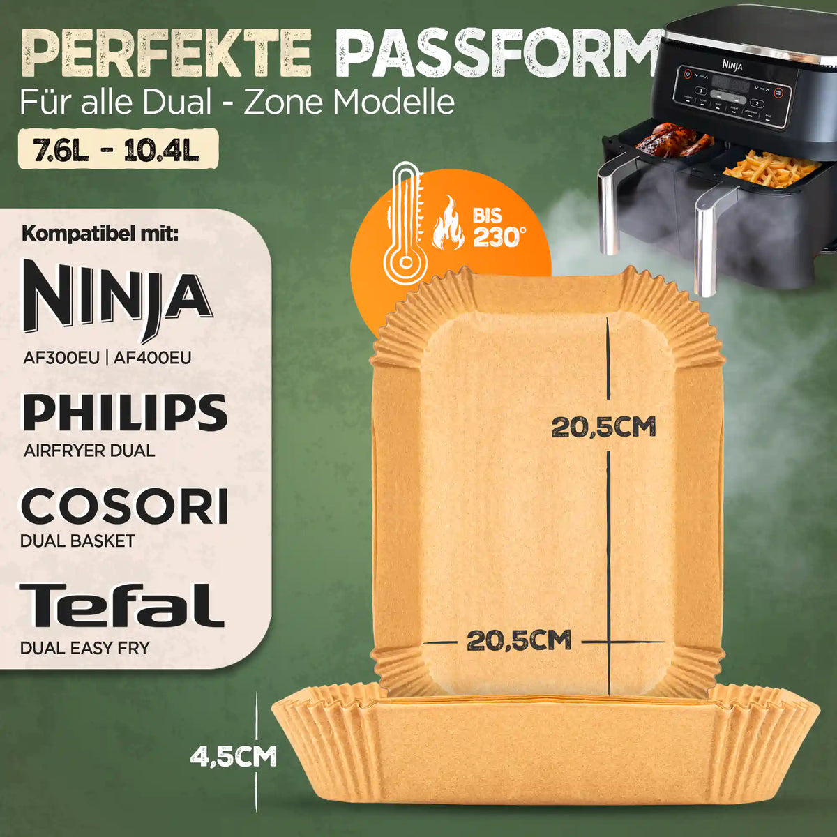 Backpapier rechteckig für Dual Zone in der Anwendung