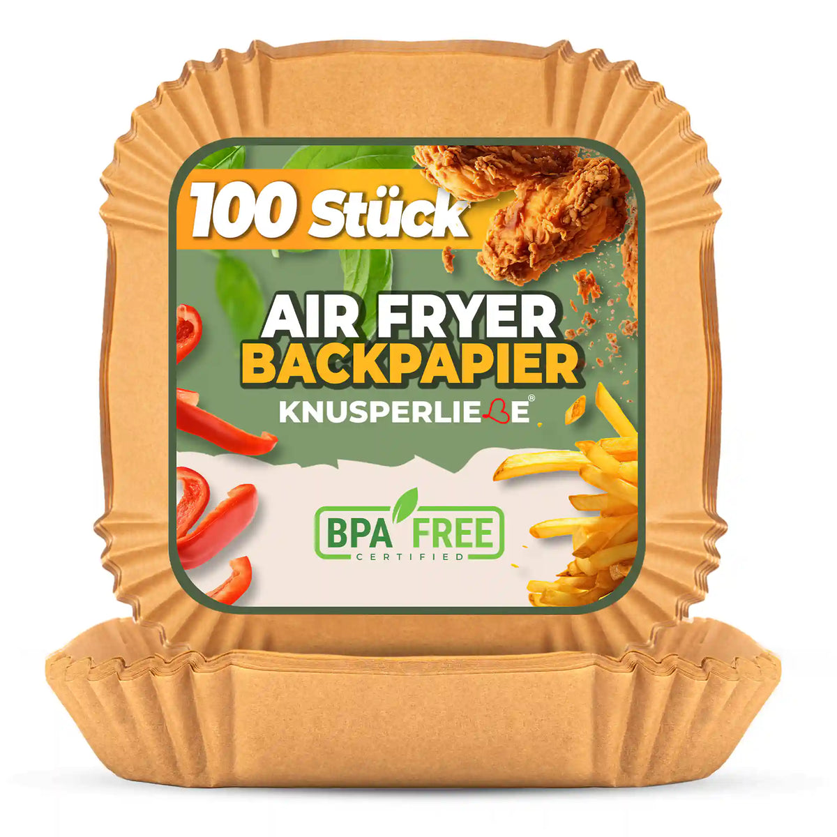 Heißluftfritteuse Backpapier eckig, 100 Stück