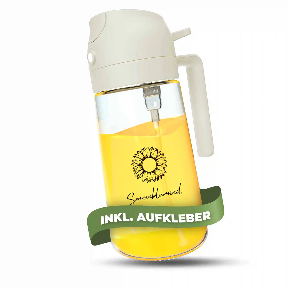KNUSPERLIEBE Ölsprüher 2-in-1 in Weiß mit Sonnenblumenöl-Aufkleber