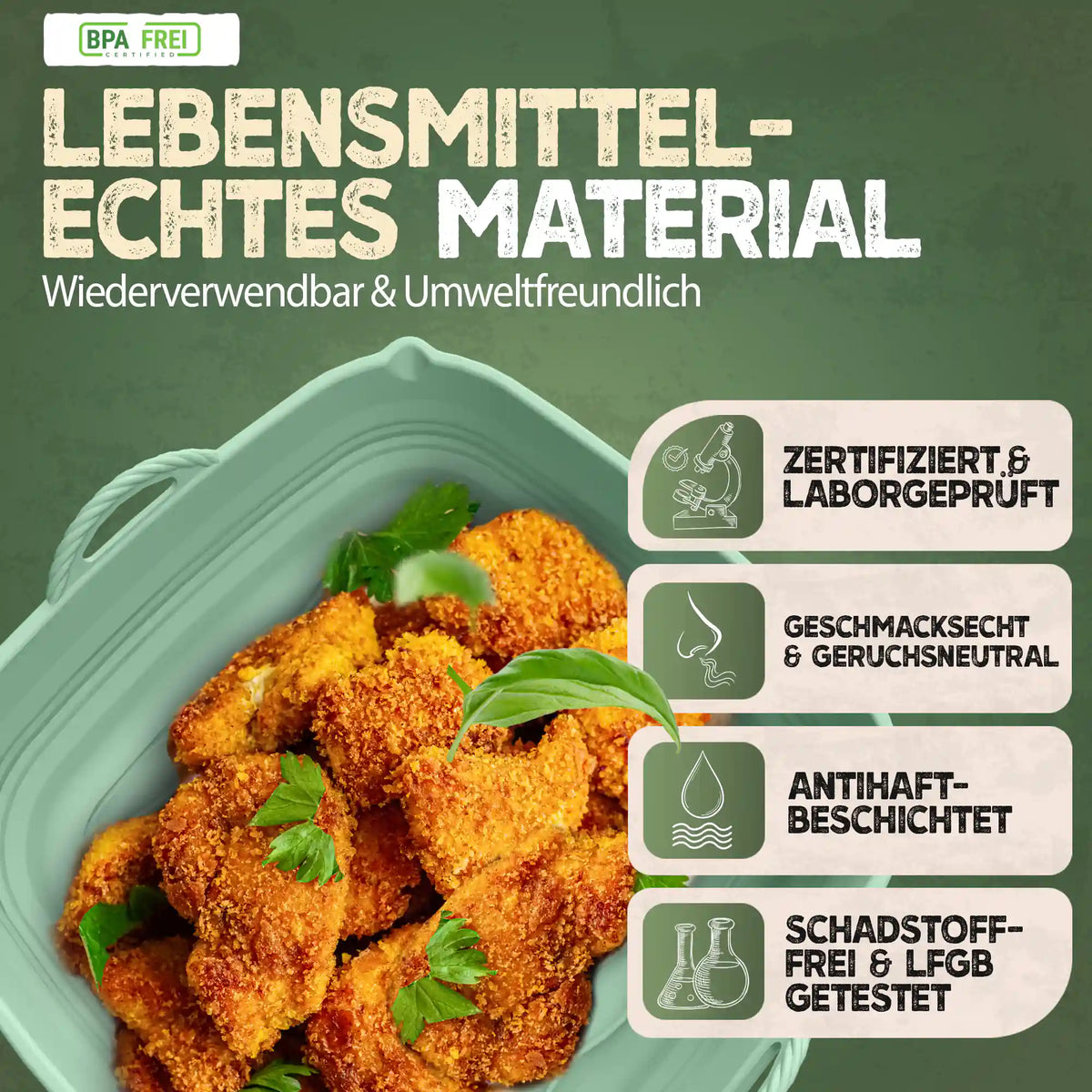 Faltbares Silikonformen Set für eckige Heißluftfritteusen ab 3,7L