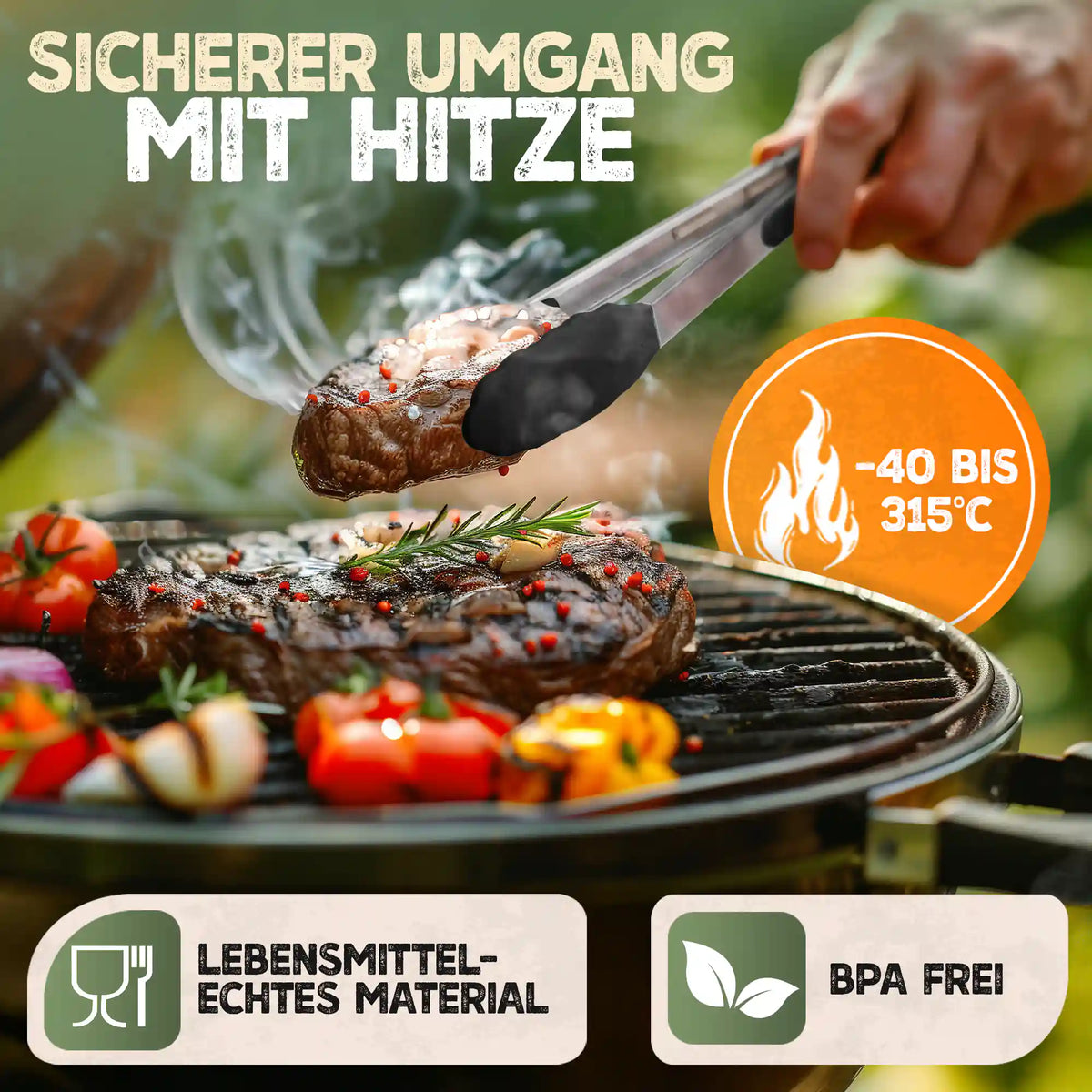 KNUSPERLIEBE Küchenzange: sicherer Umgang mit Hitze bis 250 °C