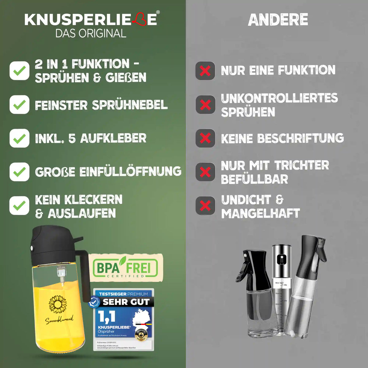 KNUSPERLIEBE Ölsprüher im Vergleich zu anderen Sprühern
