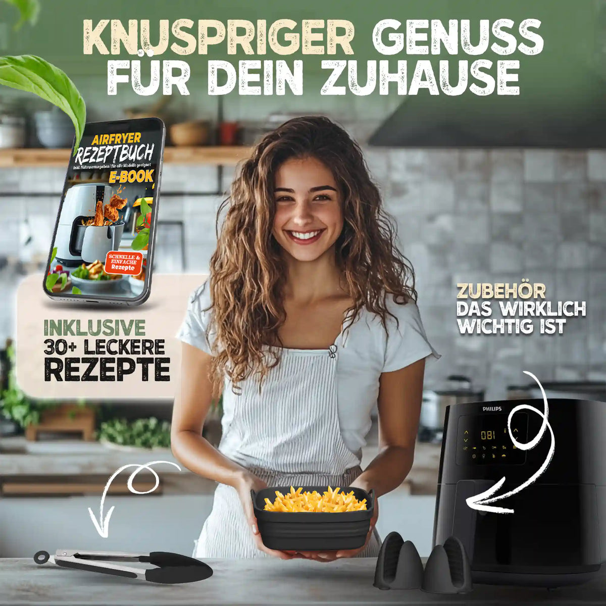 Faltbares Silikonformen Set für eckige Heißluftfritteusen ab 3,7L