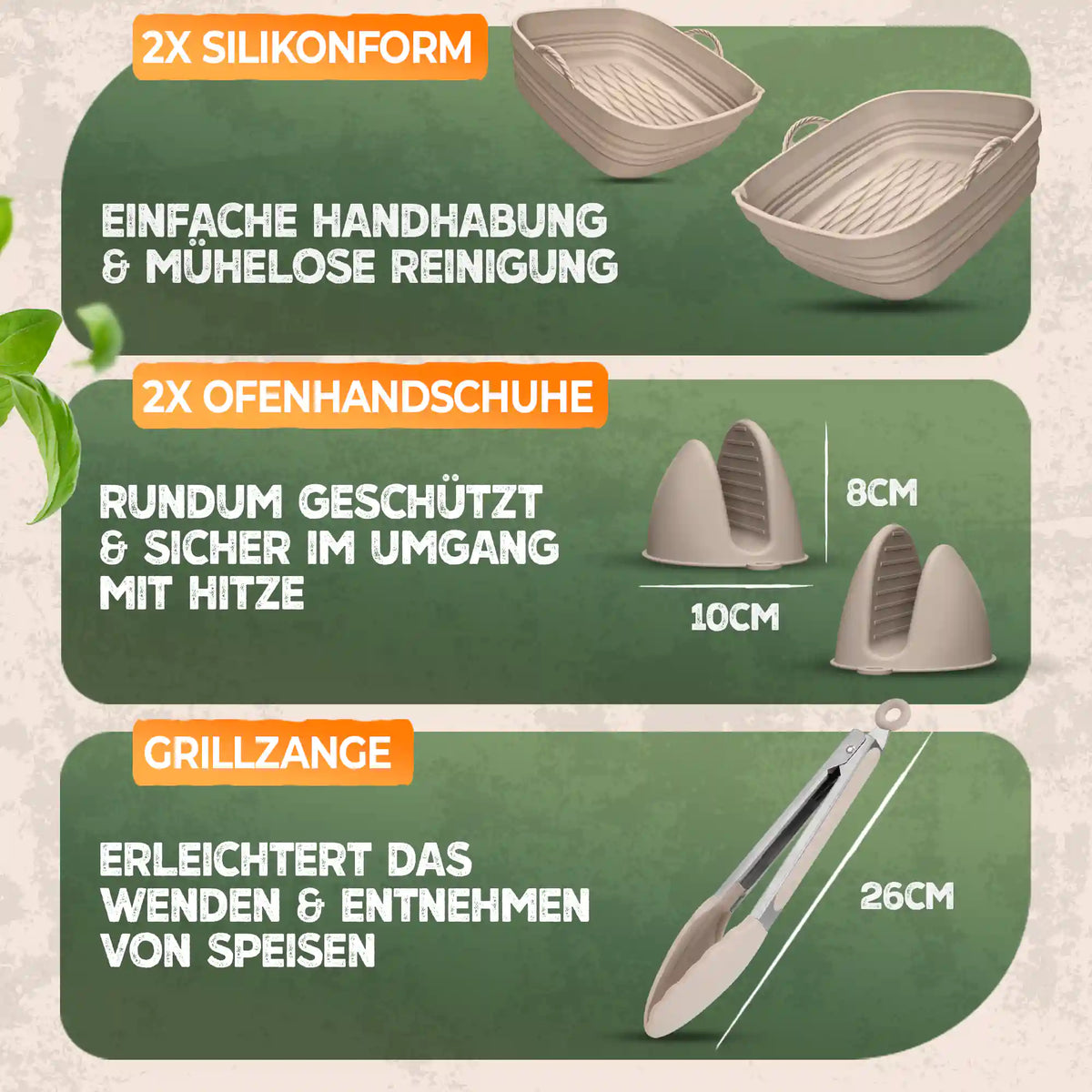 Faltbares Silikonformen Set für eckige Heißluftfritteusen ab 3,7L