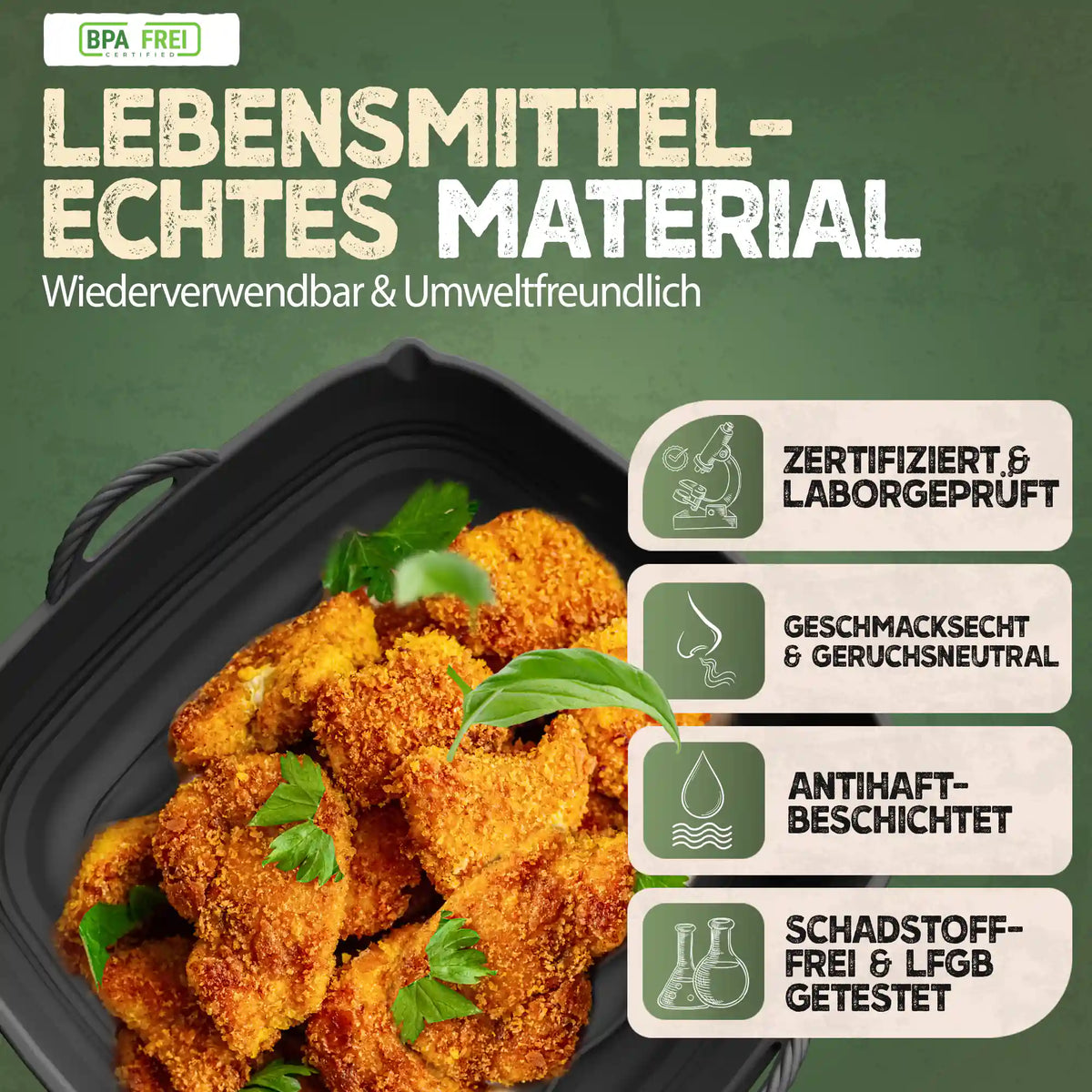 Faltbares Silikonformen Set für eckige Heißluftfritteusen ab 3,7L