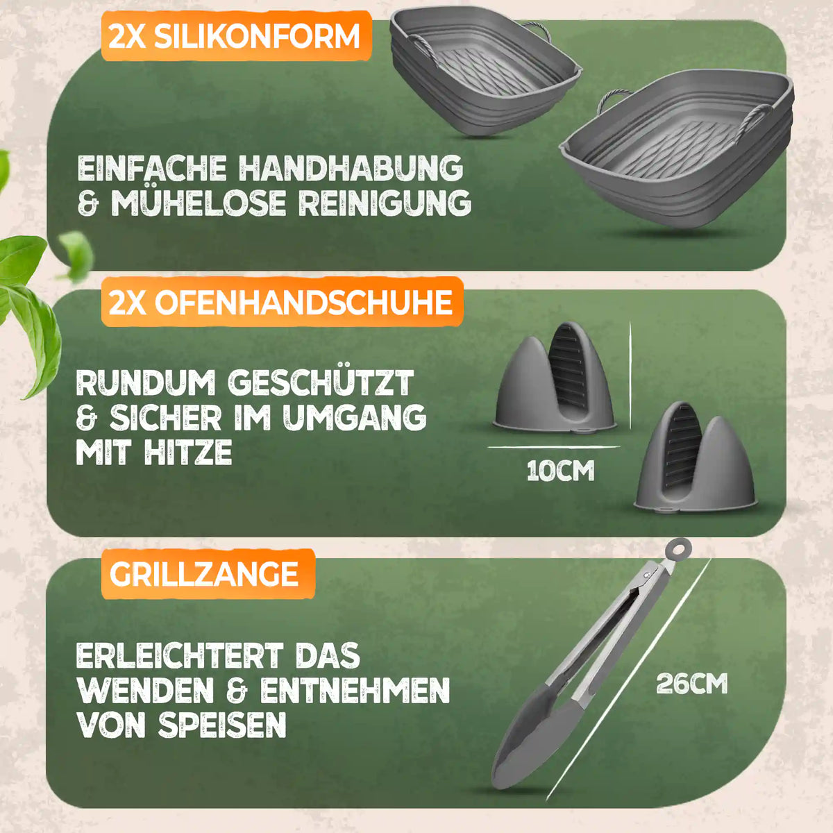 Faltbares Silikonformen Set für eckige Heißluftfritteusen ab 3,7L