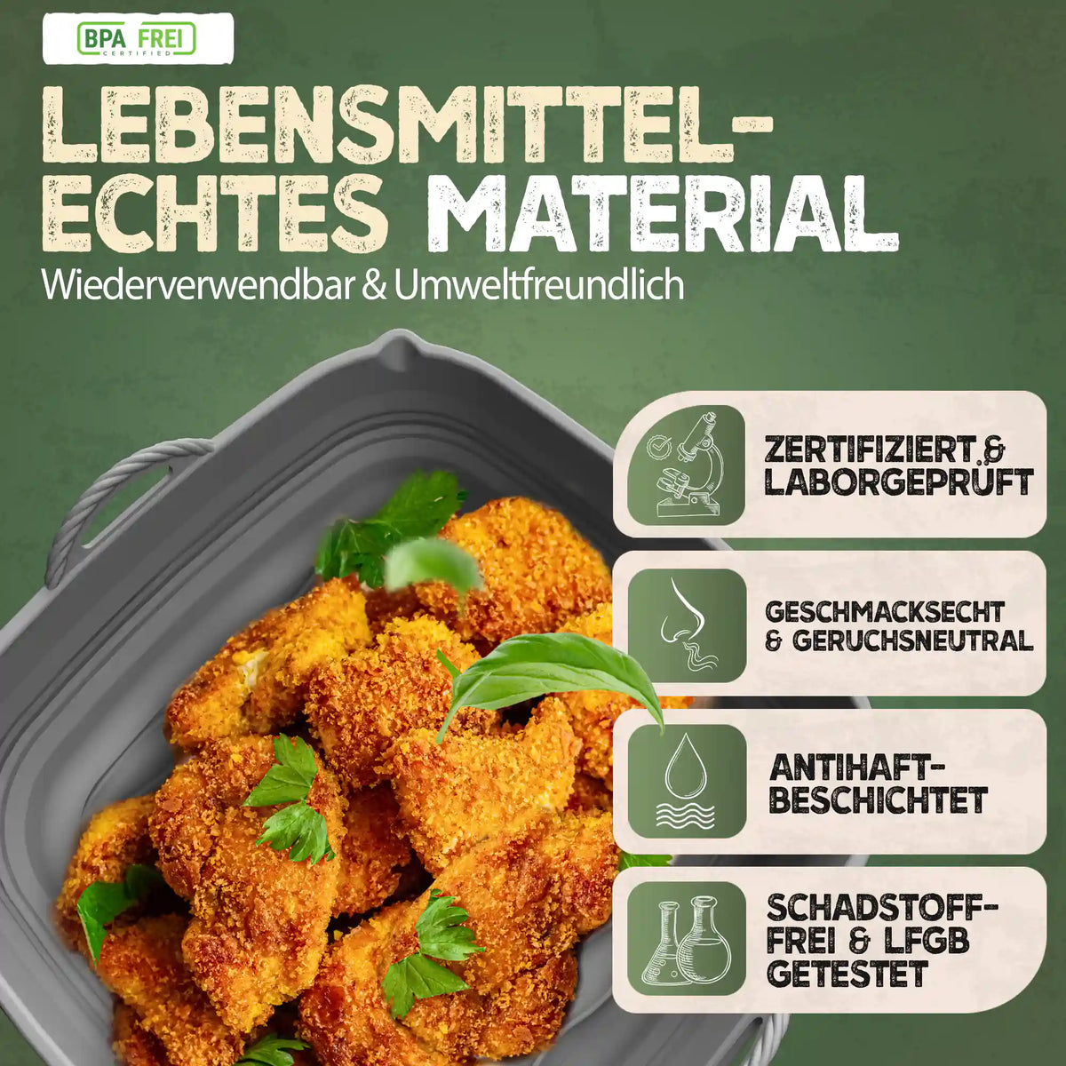 Faltbares Silikonformen Set für eckige Heißluftfritteusen ab 3,7L