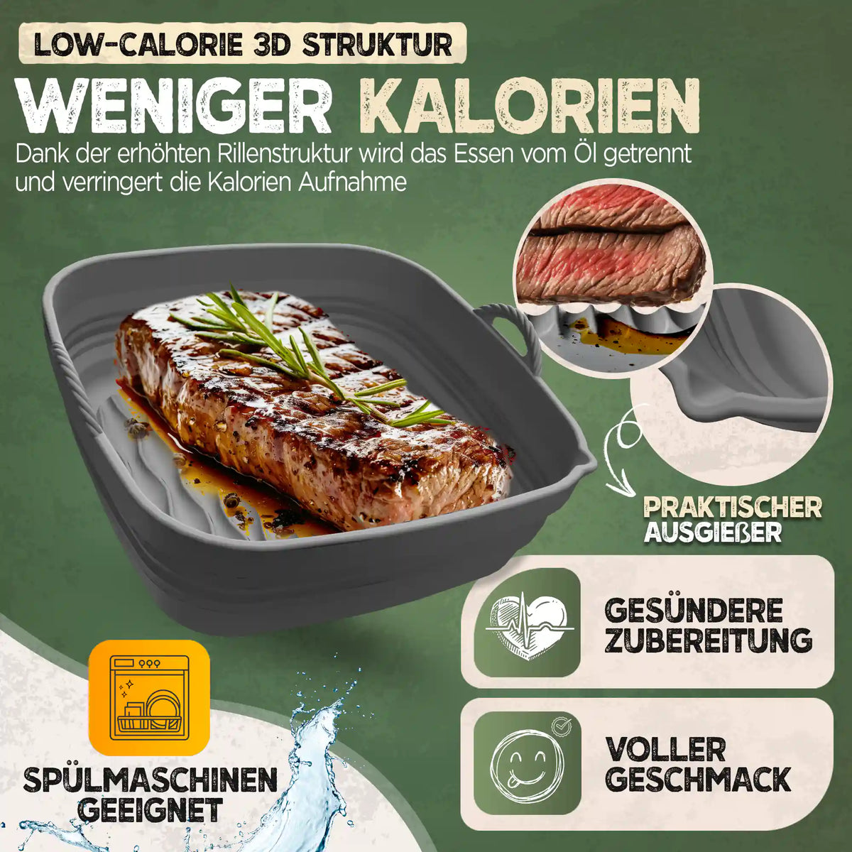 Faltbares Silikonformen Set für eckige Heißluftfritteusen ab 3,7L