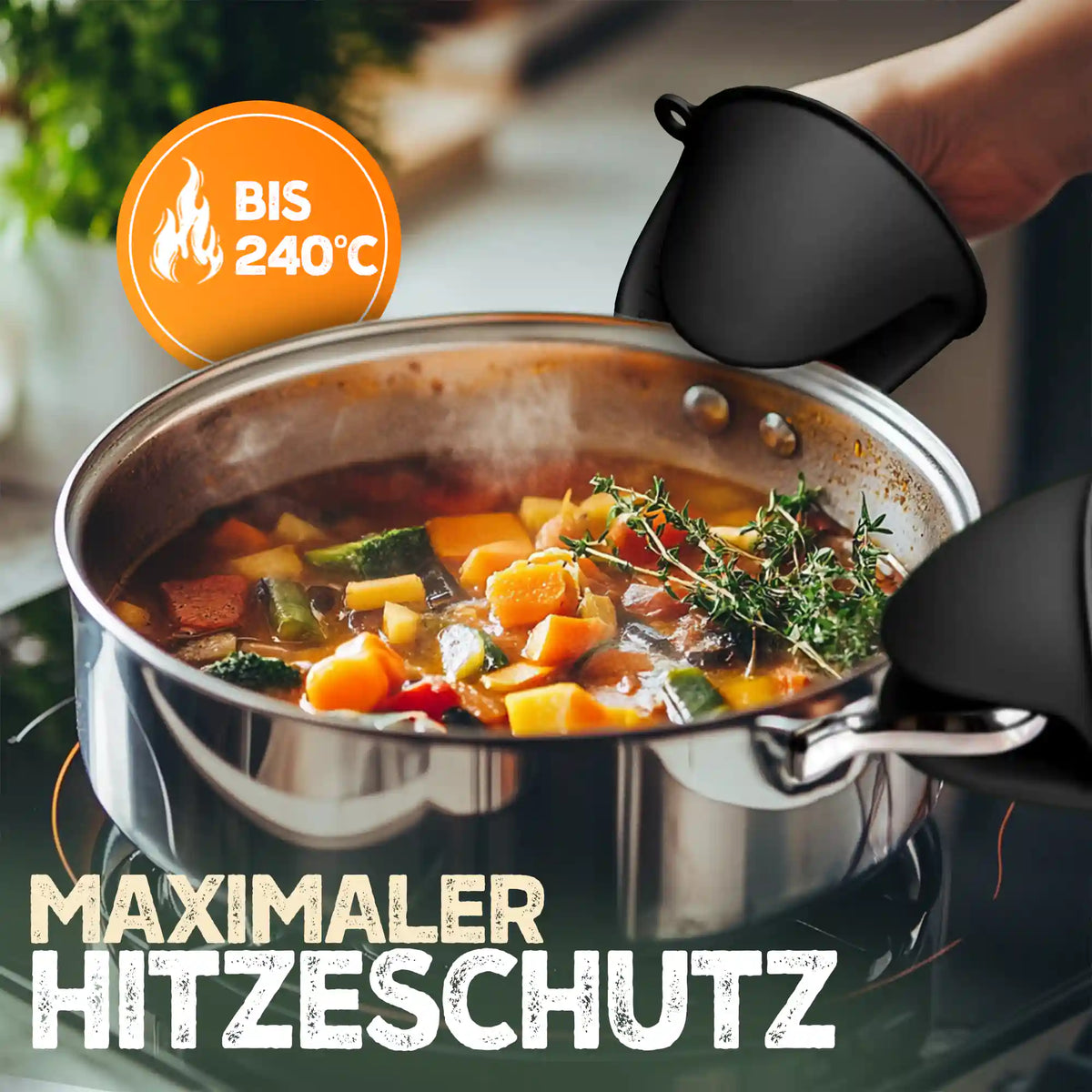 KNUSPERLIEBE Ofenhandschuhe schwarz: maximaler Hitzeschutz bis 240 °C
