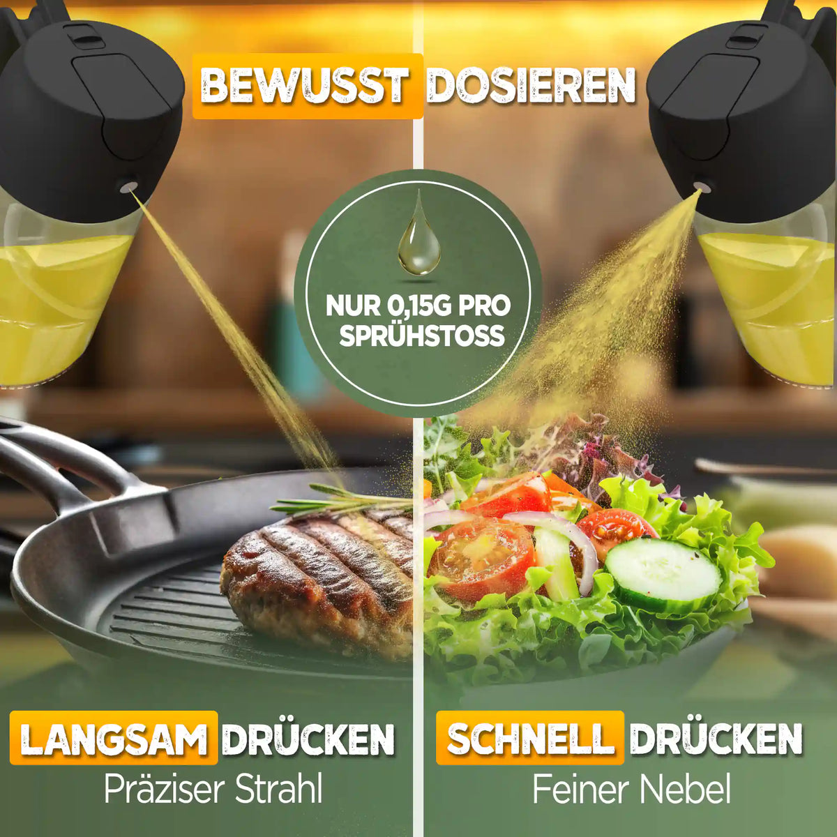 KNUSPERLIEBE Ölsprüher: bewusst dosieren – feiner Sprühnebel oder Strahl