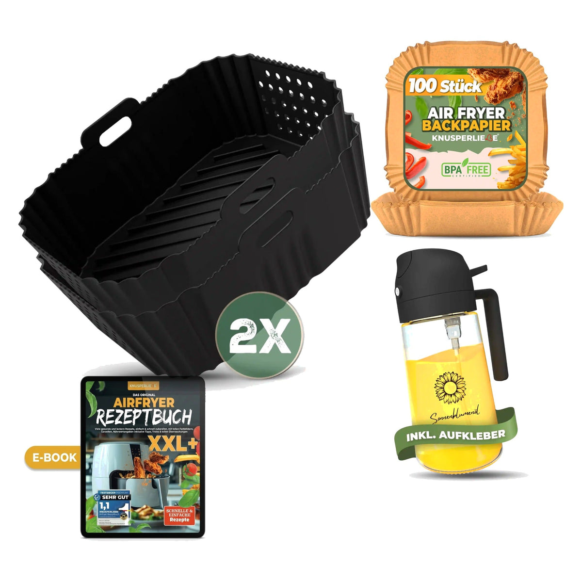 Komplett-Set für Ninja Double Stack SL400: Silikonformen, Backpapier, Ölsprüher und Airfryer E-Book
