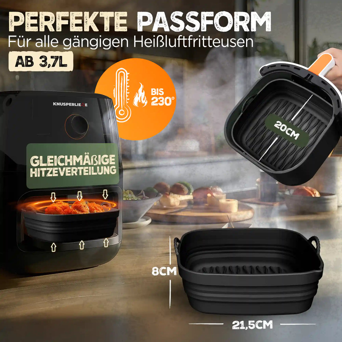 Faltbares Silikonformen Set für eckige Heißluftfritteusen ab 3,7L