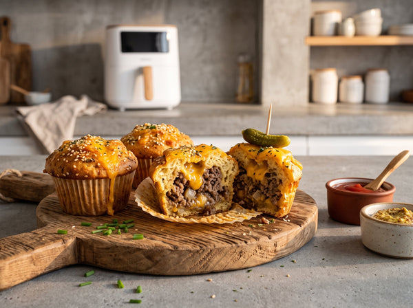 Cheeseburger-Muffins aus dem Airfryer – Familienhit in 20 Min