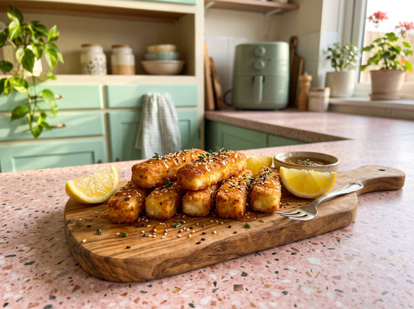 Halloumi-Sticks mit Honig-Sesam aus dem Airfryer in 10 Min