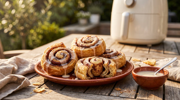 Zimtschnecken aus Blätterteig mit Frischkäse-Glasur aus dem Airfryer in 25 Min