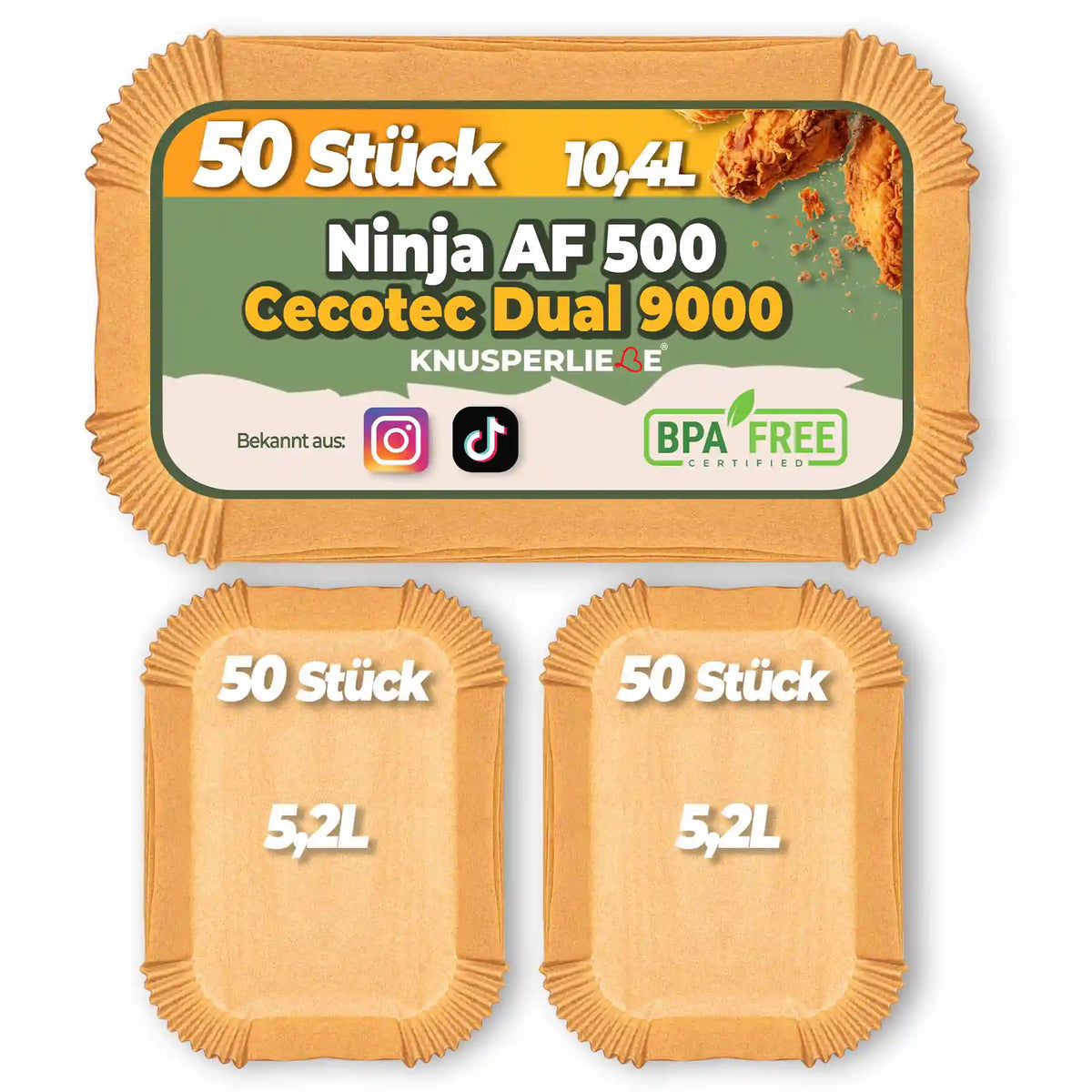 Backpapier für Großkammer-Heissluftfritteusen wie Ninja AF500