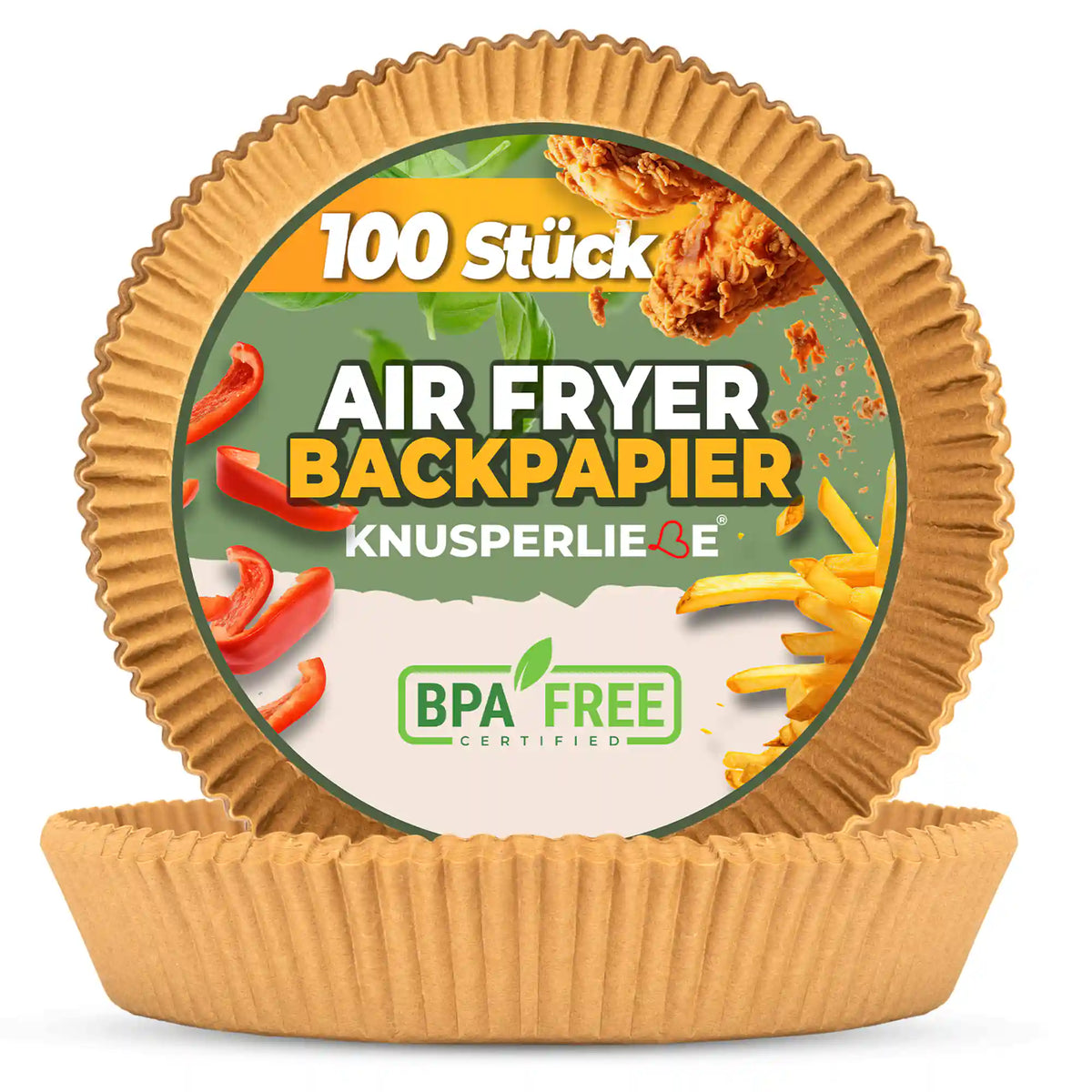 Rundes Airfryer Backpapier von KNUSPERLIEBE, 100 Stück, BPA-frei