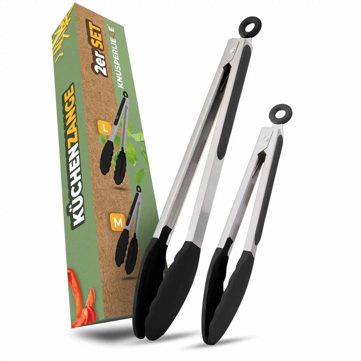 KNUSPERLIEBE Küchenzange 2er-Set mit Silikon-Köpfen