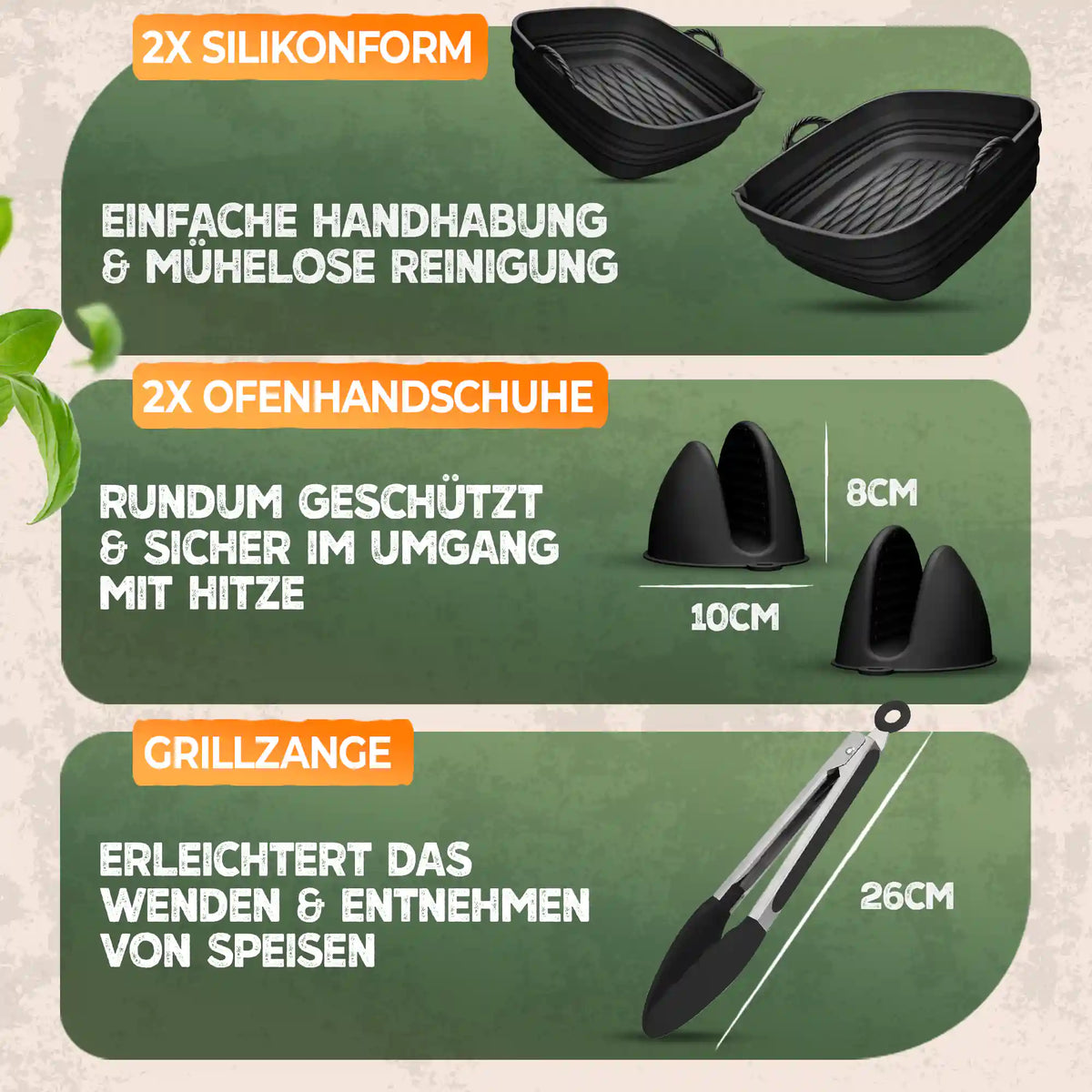 Faltbares Silikonformen Set für eckige Heißluftfritteusen ab 3,7L