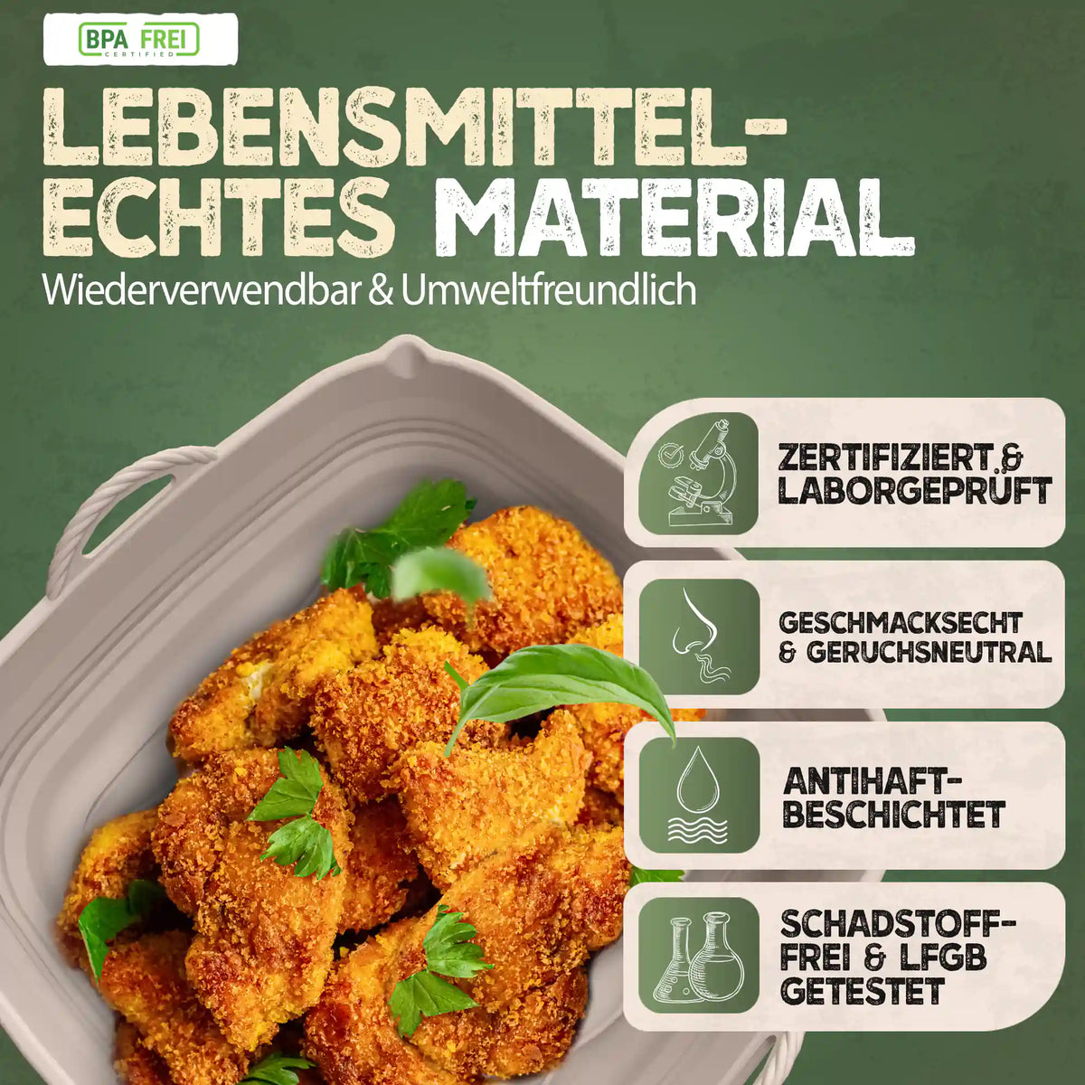 Faltbares Silikonformen Set für eckige Heißluftfritteusen ab 3,7L