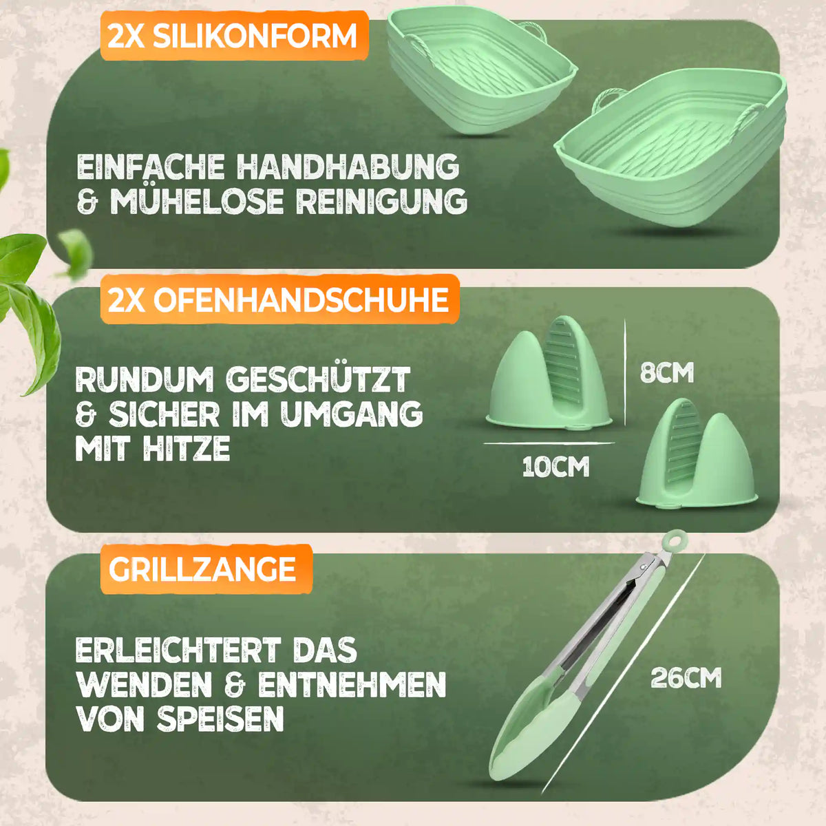 Faltbares Silikonformen Set für eckige Heißluftfritteusen ab 3,7L