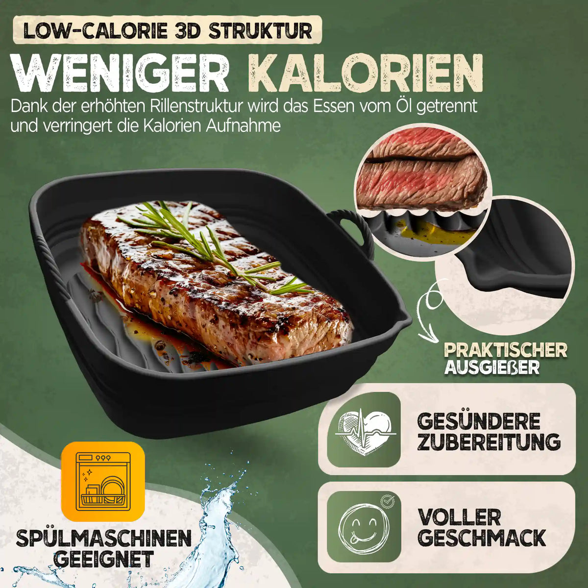 Faltbares Silikonformen Set für eckige Heißluftfritteusen ab 3,7L