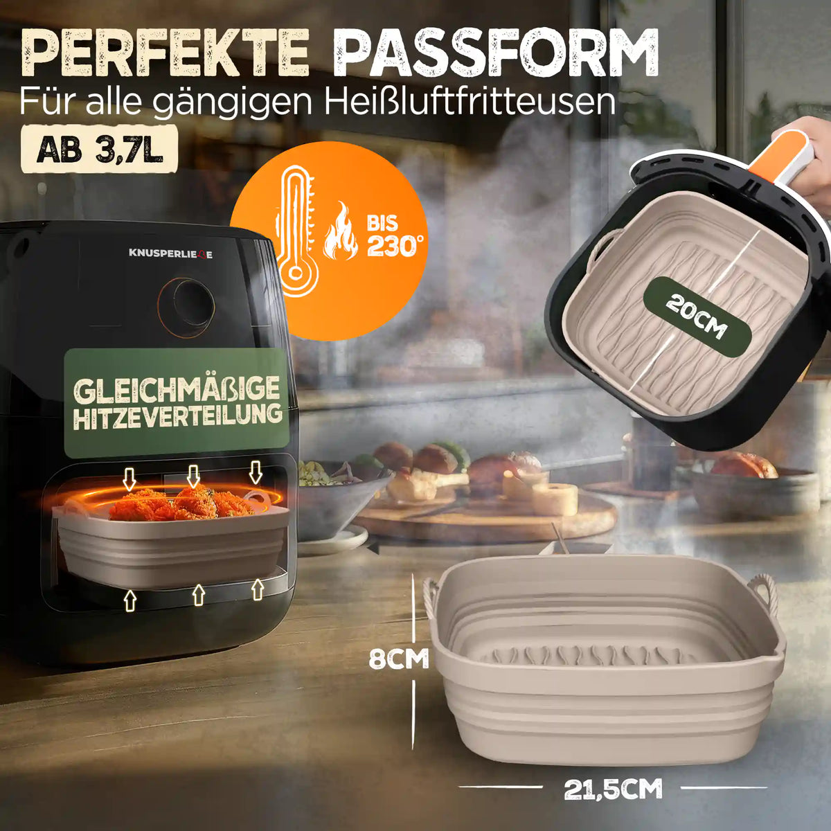 Faltbares Silikonformen Set für eckige Heißluftfritteusen ab 3,7L