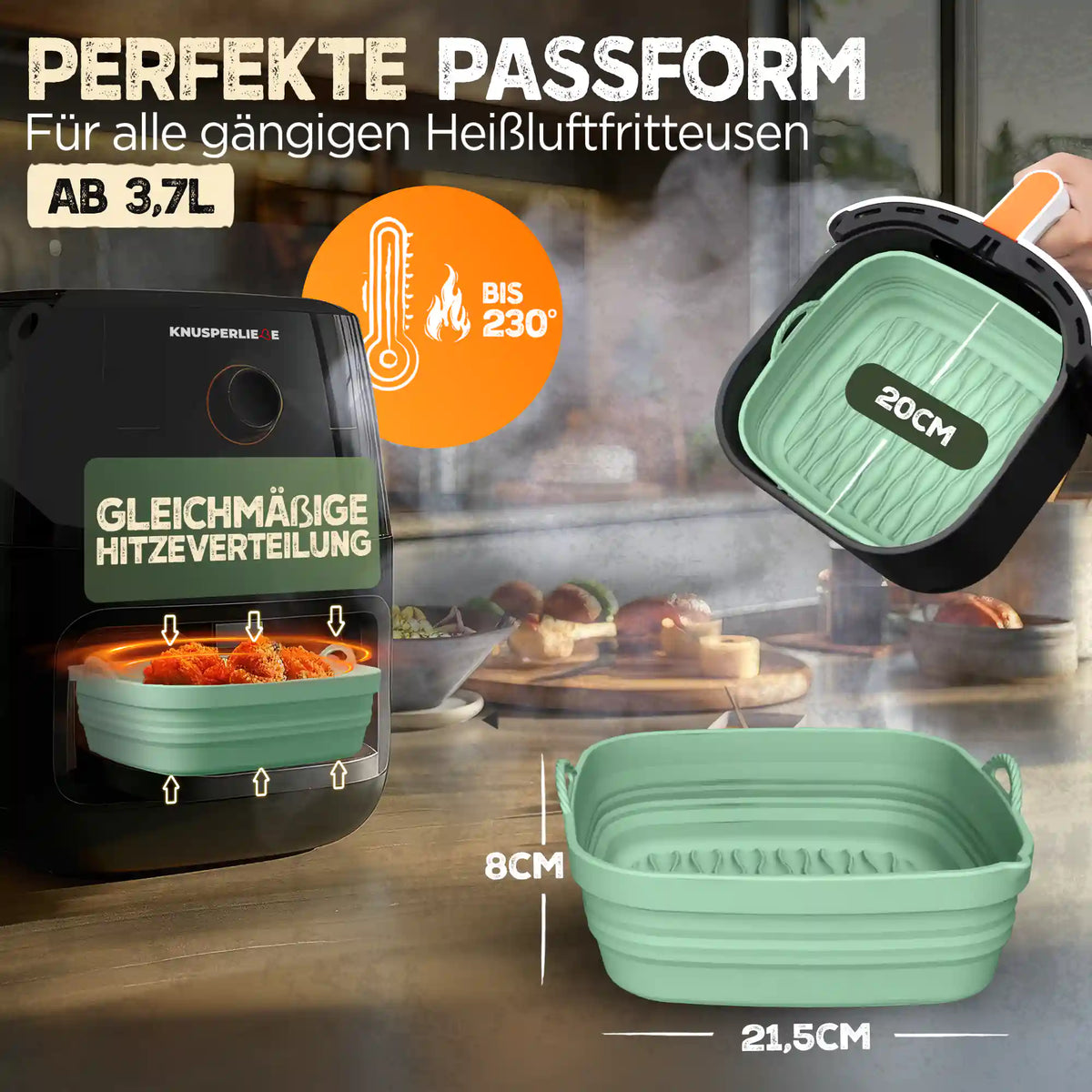Faltbares Silikonformen Set für eckige Heißluftfritteusen ab 3,7L
