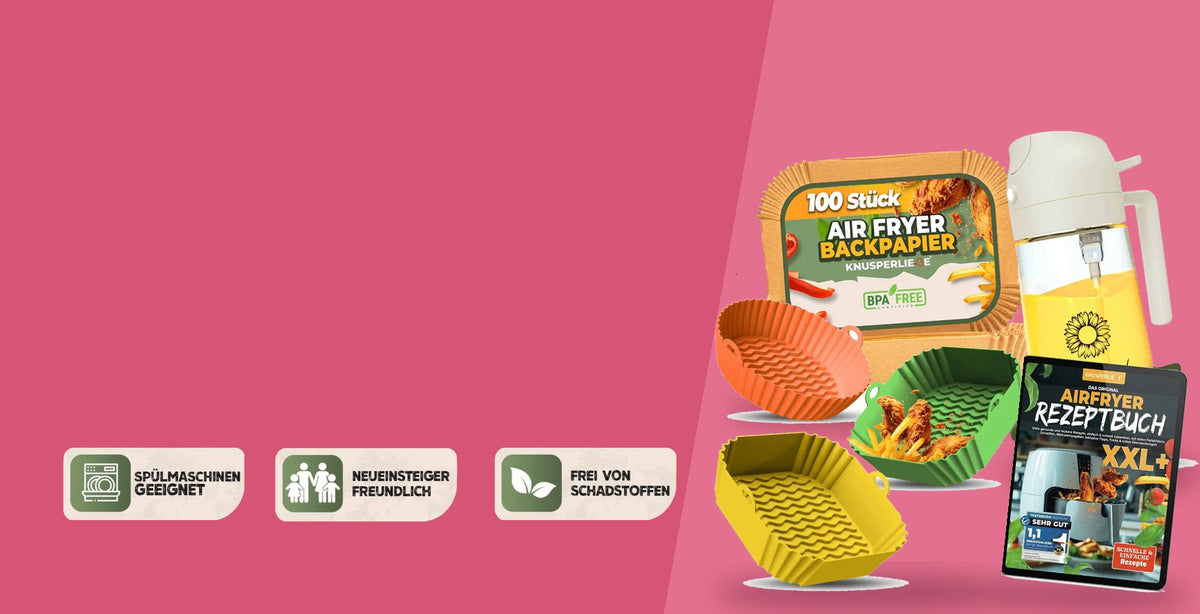 Airfryer Zubehör Spar-Sets: Backpapier, Ölsprüher, Silikonformen und Rezept-E-Book