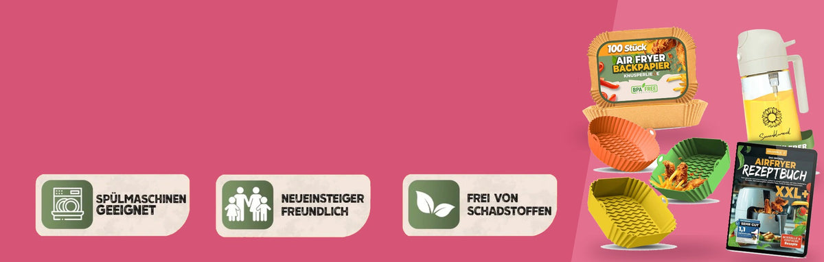 Airfryer Zubehör Spar-Sets: Backpapier, Ölsprüher, Silikonformen und Rezept-E-Book